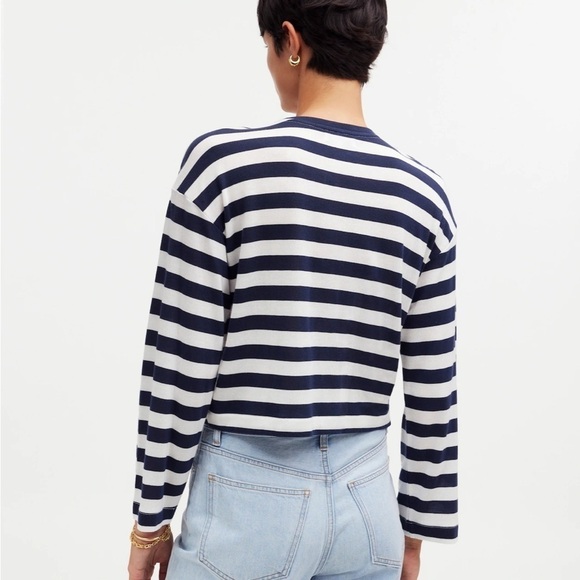 Madewell Drop-Shoulder Pullover Crop Tee in Stripe - Picture 4 of 7